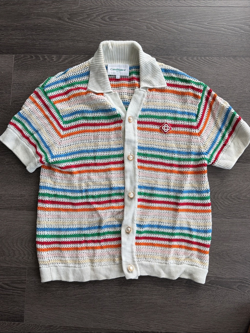 Casablanca Multicolor Striped Knit Polo Shirt - White Base
